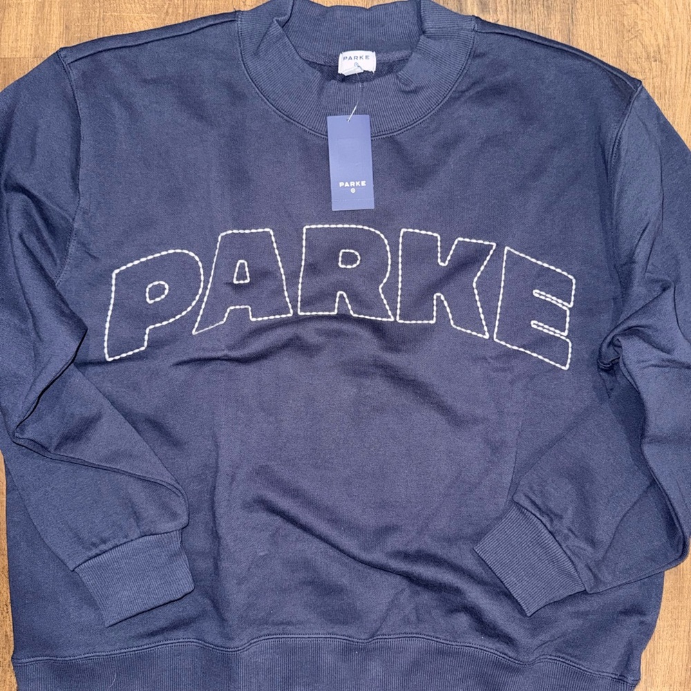 Parke Navy Stitched-Logo Crewneck Sweatshirt